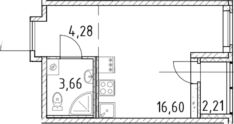 Квартира студия 24.54 м², 15/18 эт., ЖК «Город Первых»